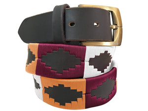CARLOS DIAZ Mens Womens Premium Unisex Brown Leather Embroidered Designer Polo Belt