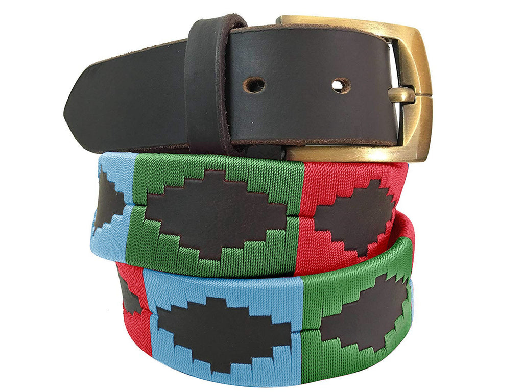 CARLOS DIAZ Mens Womens Premium Unisex Brown Leather Embroidered Designer Polo Belt