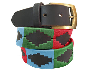 CARLOS DIAZ Mens Womens Premium Unisex Brown Leather Embroidered Designer Polo Belt