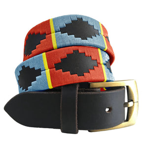 CARLOS DIAZ Mens Womens Premium Unisex Brown Leather Embroidered Designer Polo Belt