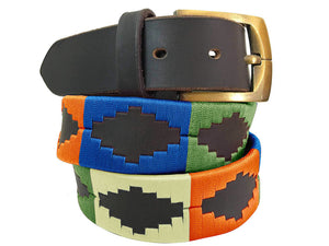 CARLOS DIAZ Mens Womens Premium Unisex Brown Leather Embroidered Designer Polo Belt