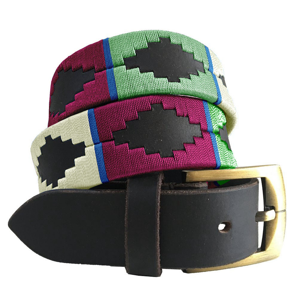 CARLOS DIAZ Mens Womens Premium Unisex Brown Leather Embroidered Designer Polo Belt