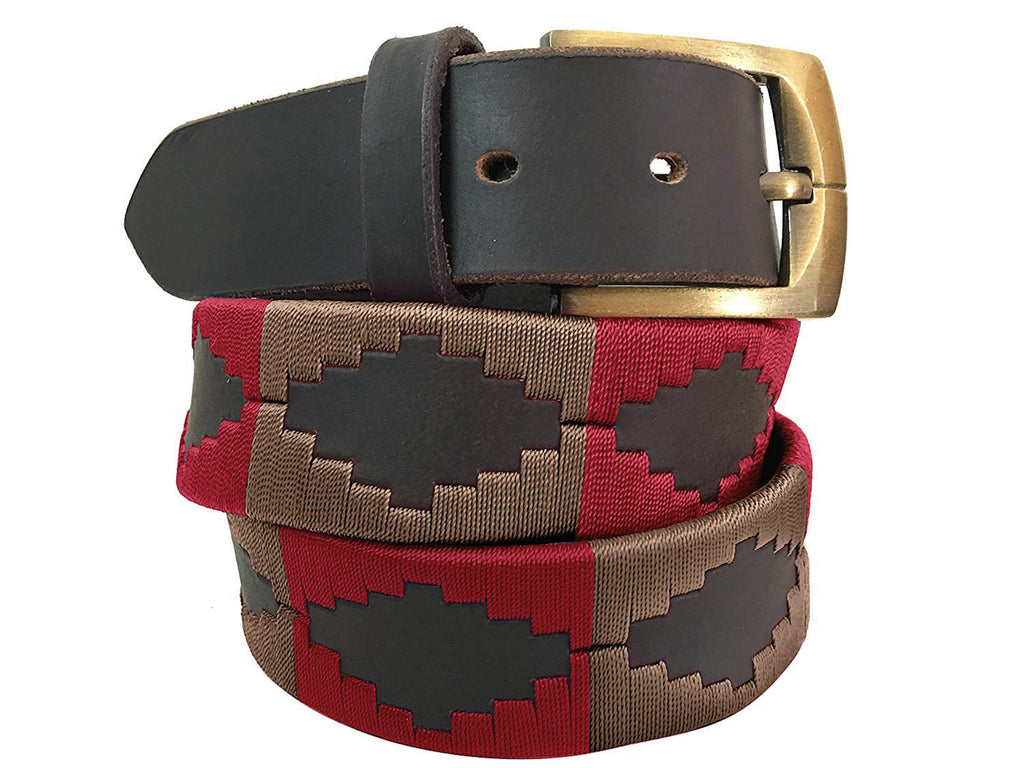 CARLOS DIAZ Mens Womens Premium Unisex Brown Leather Embroidered Designer Polo Belt