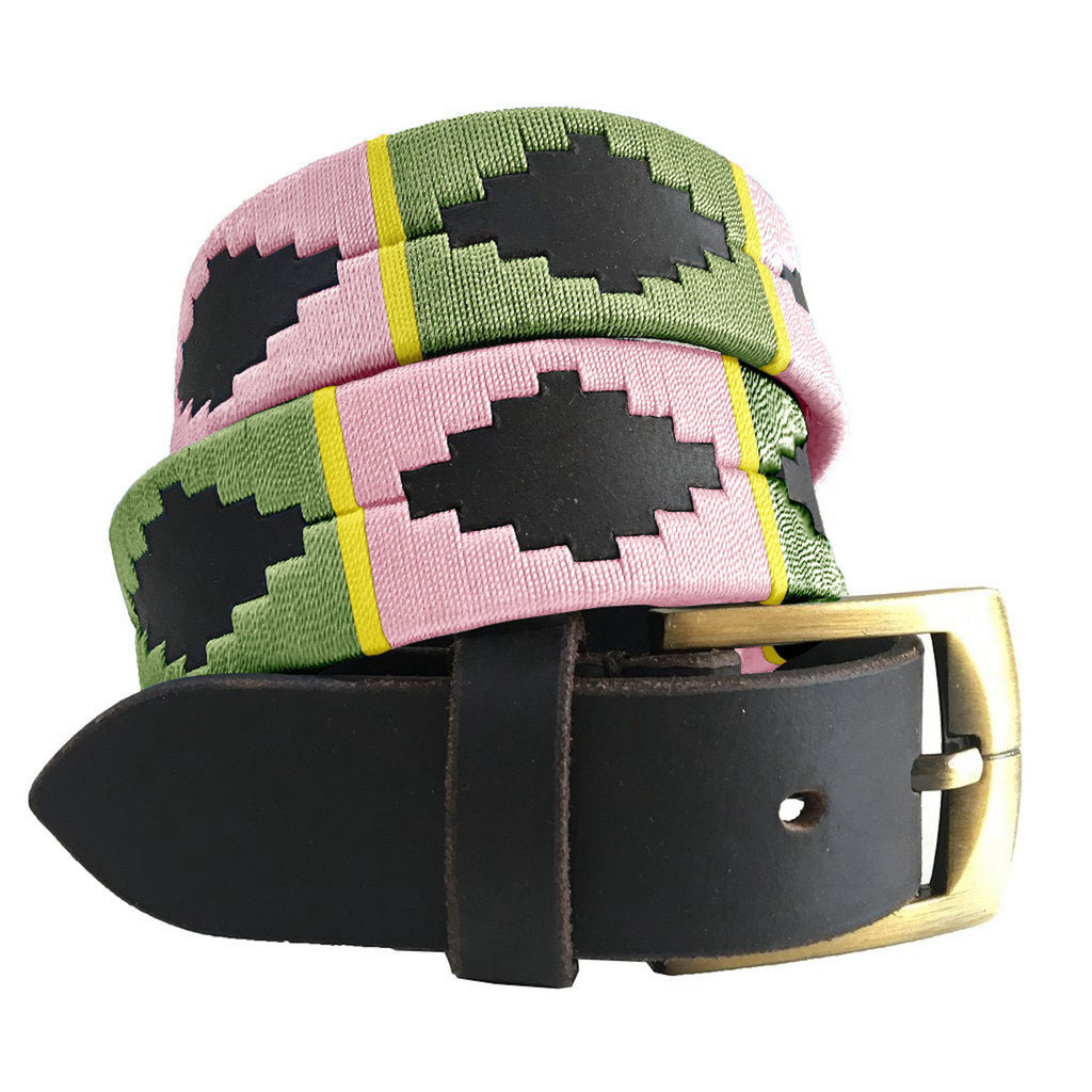 CARLOS DIAZ Mens Womens Premium Unisex Brown Leather Embroidered Designer Polo Belt