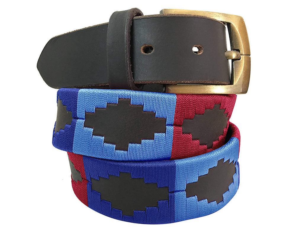 CARLOS DIAZ Mens Womens Premium Unisex Brown Leather Embroidered Designer Polo Belt
