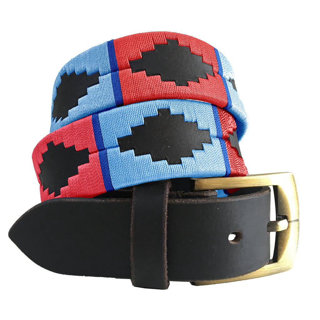 CARLOS DIAZ Mens Womens Premium Unisex Brown Leather Embroidered Designer Polo Belt