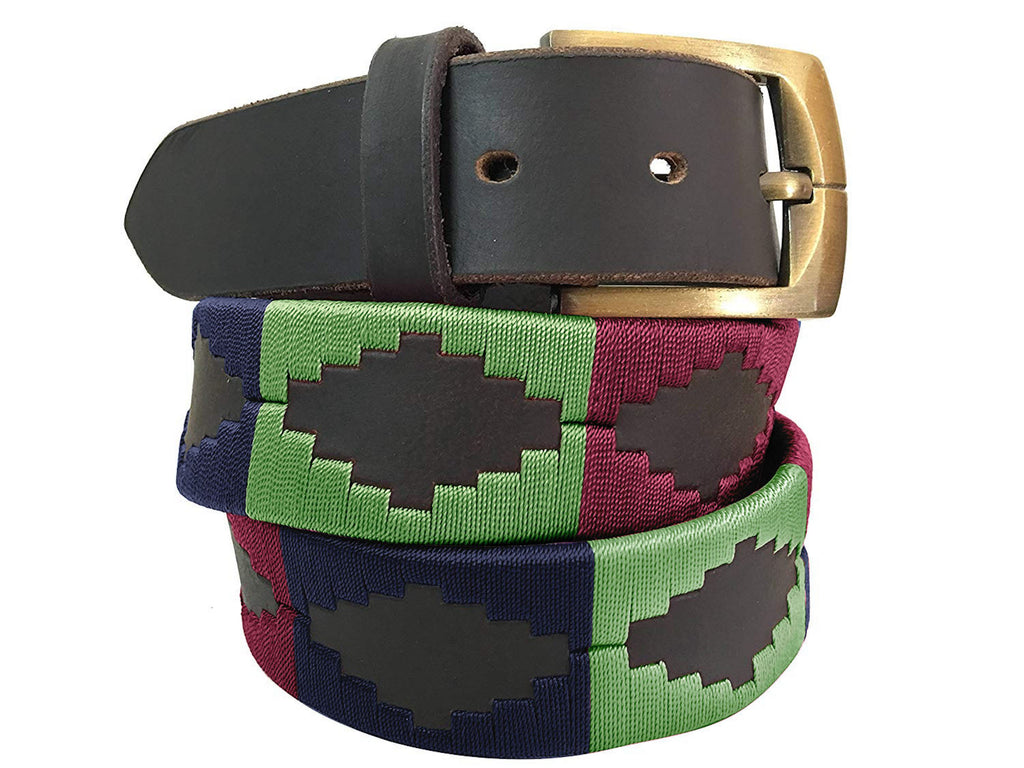 CARLOS DIAZ Mens Womens Premium Unisex Brown Leather Embroidered Designer Polo Belt