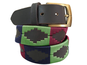 CARLOS DIAZ Mens Womens Premium Unisex Brown Leather Embroidered Designer Polo Belt