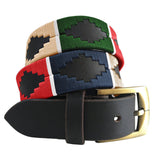 CARLOS DIAZ Mens Womens Premium Unisex Brown Leather Embroidered Designer Polo Belt