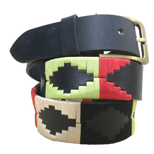 CARLOS DIAZ Mens Womens Premium Unisex Brown Leather Embroidered Designer Polo Belt