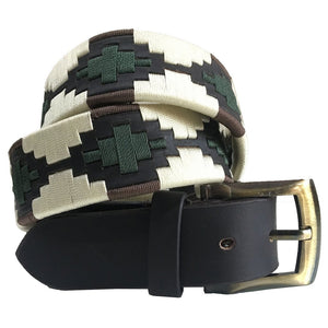 CARLOS DIAZ Mens Womens Premium Unisex Brown Leather Embroidered Designer Polo Belt