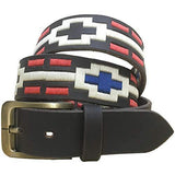 CARLOS DIAZ Mens Womens Premium Unisex Brown Leather Embroidered Designer Polo Belt