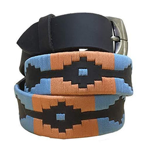CARLOS DIAZ Mens Womens Premium Unisex Brown Leather Embroidered Designer Polo Belt