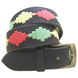 CARLOS DIAZ Mens Womens Premium Unisex Brown Leather Embroidered Designer Polo Belt