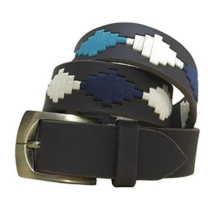 CARLOS DIAZ Mens Womens Premium Unisex Brown Leather Embroidered Designer Polo Belt