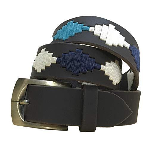 CARLOS DIAZ Mens Womens Premium Unisex Brown Leather Embroidered Designer Polo Belt