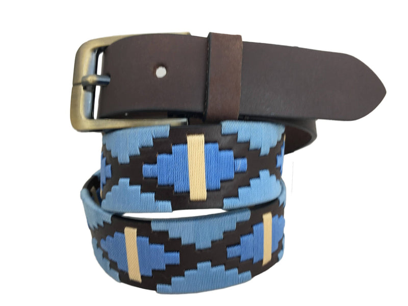 CARLOS DIAZ Mens Womens Premium Unisex Brown Leather Embroidered Designer Polo Belt