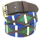 CARLOS DIAZ Mens Womens Premium Unisex Brown Leather Embroidered Designer Polo Belt