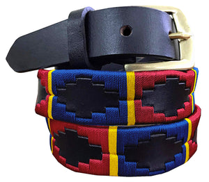MARENO - Children's Polo Belt CARLOS DIAZ Boys Girls Kids Childrens Premium Unisex Brown Leather Embroidered Designer Gaucho Polo Belt