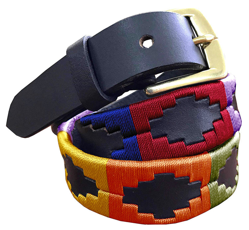 MONTEROS - Children's Polo Belt CARLOS DIAZ Boys Girls Kids Childrens Premium Unisex Brown Leather Embroidered Designer Gaucho Polo Belt