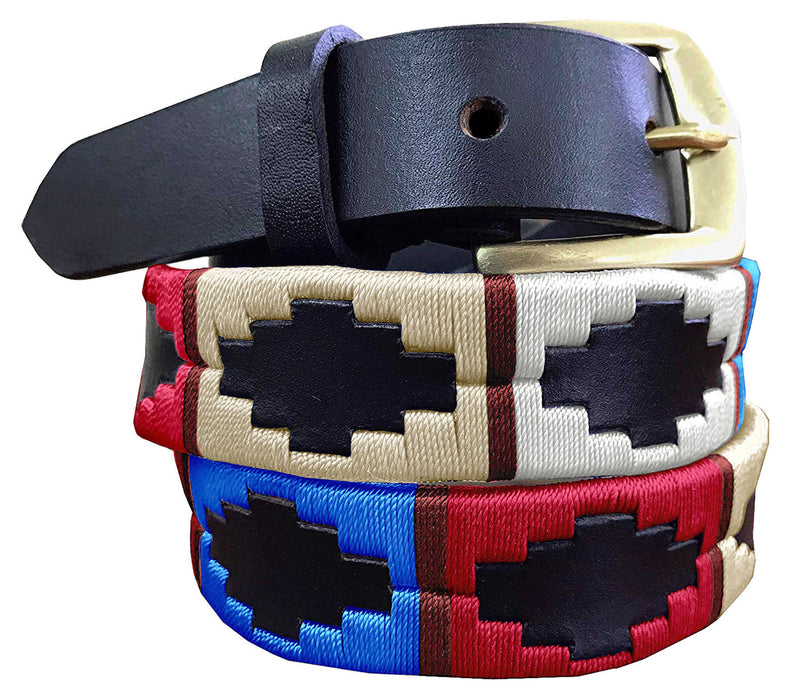 DEL PLATA - Children's Polo Belt CARLOS DIAZ Boys Girls Kids Childrens Premium Unisex Brown Leather Embroidered Designer Gaucho Polo Belt