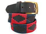 CARLOS DIAZ Mens Womens Premium Unisex Brown Leather Embroidered Designer Polo Belt
