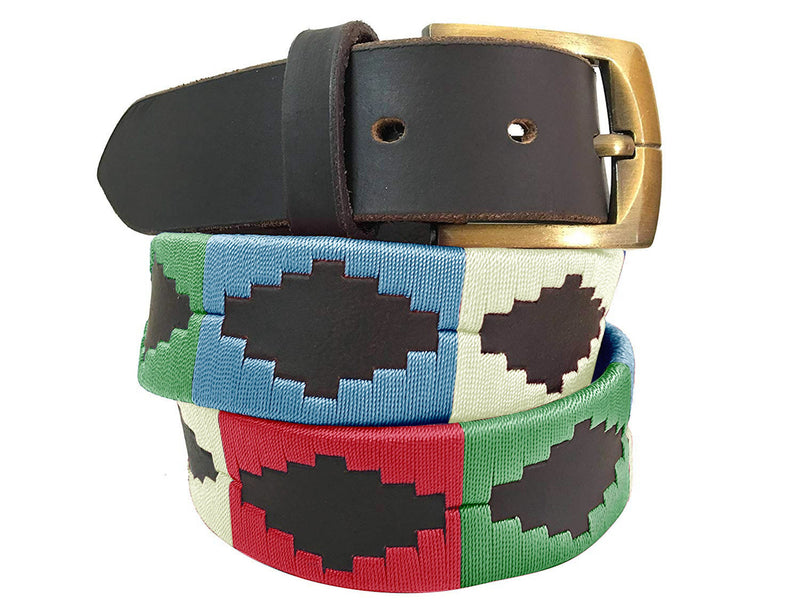 CARLOS DIAZ Mens Womens Premium Unisex Brown Leather Embroidered Designer Polo Belt