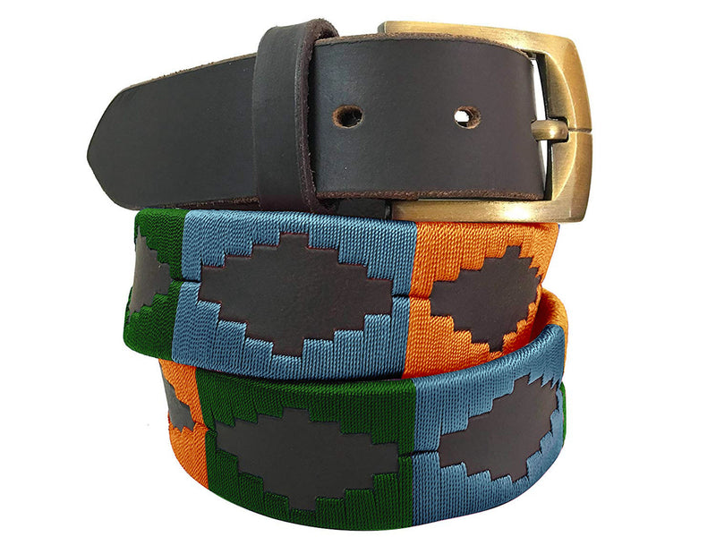 CARLOS DIAZ Mens Womens Premium Unisex Brown Leather Embroidered Designer Polo Belt