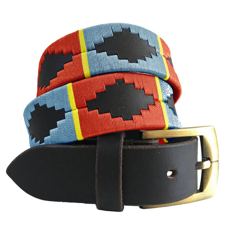 CARLOS DIAZ Mens Womens Premium Unisex Brown Leather Embroidered Designer Polo Belt