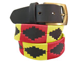 CARLOS DIAZ Mens Womens Premium Unisex Brown Leather Embroidered Designer Polo Belt