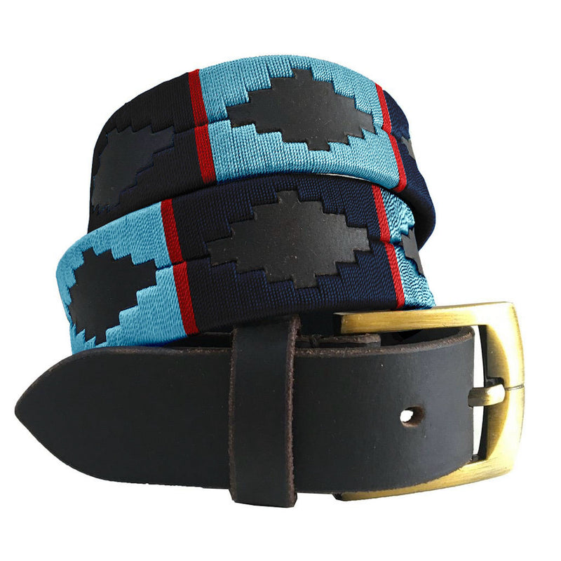 CARLOS DIAZ Mens Womens Premium Unisex Brown Leather Embroidered Designer Polo Belt