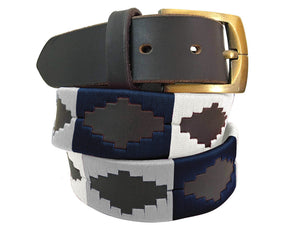 CARLOS DIAZ Mens Womens Premium Unisex Brown Leather Embroidered Designer Polo Belt