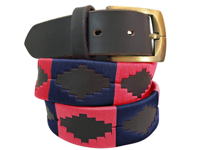 CARLOS DIAZ Mens Womens Premium Unisex Brown Leather Embroidered Designer Polo Belt