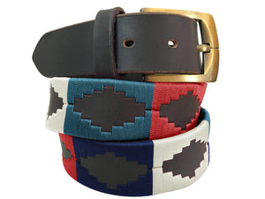 CARLOS DIAZ Mens Womens Premium Unisex Brown Leather Embroidered Designer Polo Belt