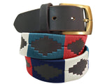 CARLOS DIAZ Mens Womens Premium Unisex Brown Leather Embroidered Designer Polo Belt
