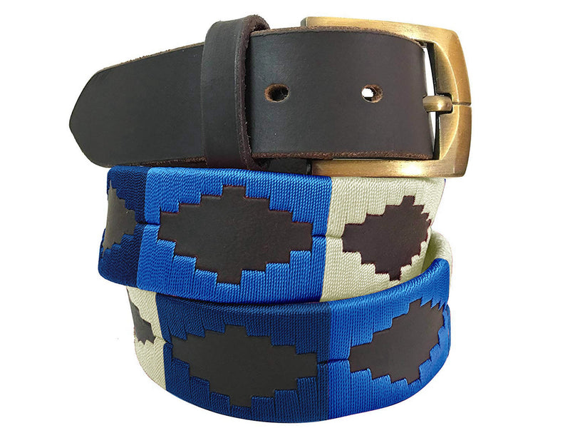 CARLOS DIAZ Mens Womens Premium Unisex Brown Leather Embroidered Designer Polo Belt