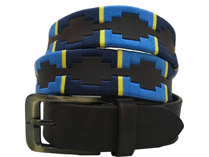 CARLOS DIAZ Mens Womens Premium Unisex Brown Leather Embroidered Designer Polo Belt