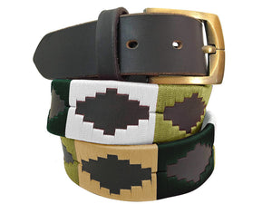 CARLOS DIAZ Mens Womens Premium Unisex Brown Leather Embroidered Designer Polo Belt