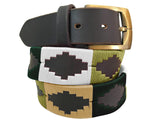 CARLOS DIAZ Mens Womens Premium Unisex Brown Leather Embroidered Designer Polo Belt