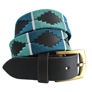BLUE, GREY AND GREEN (BLACK LEATHER) - Classic Polo Belt