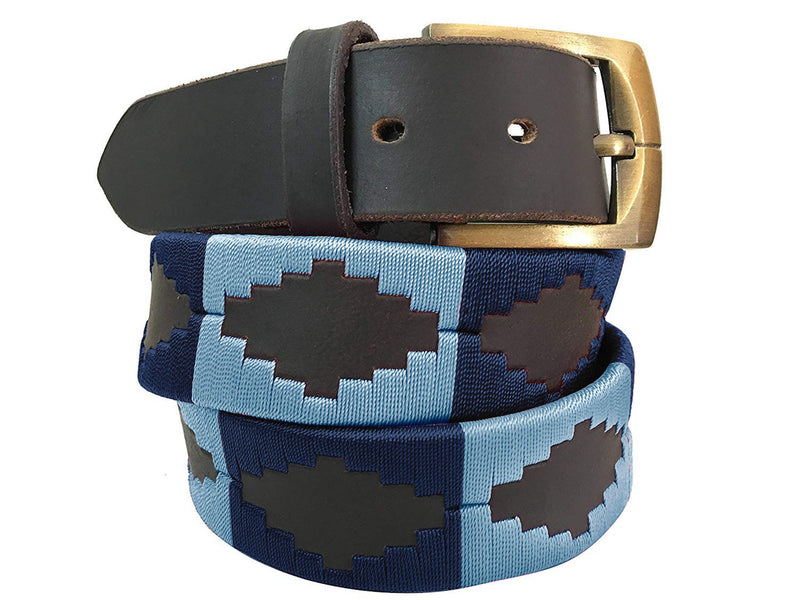 CARLOS DIAZ Mens Womens Premium Unisex Brown Leather Embroidered Designer Polo Belt