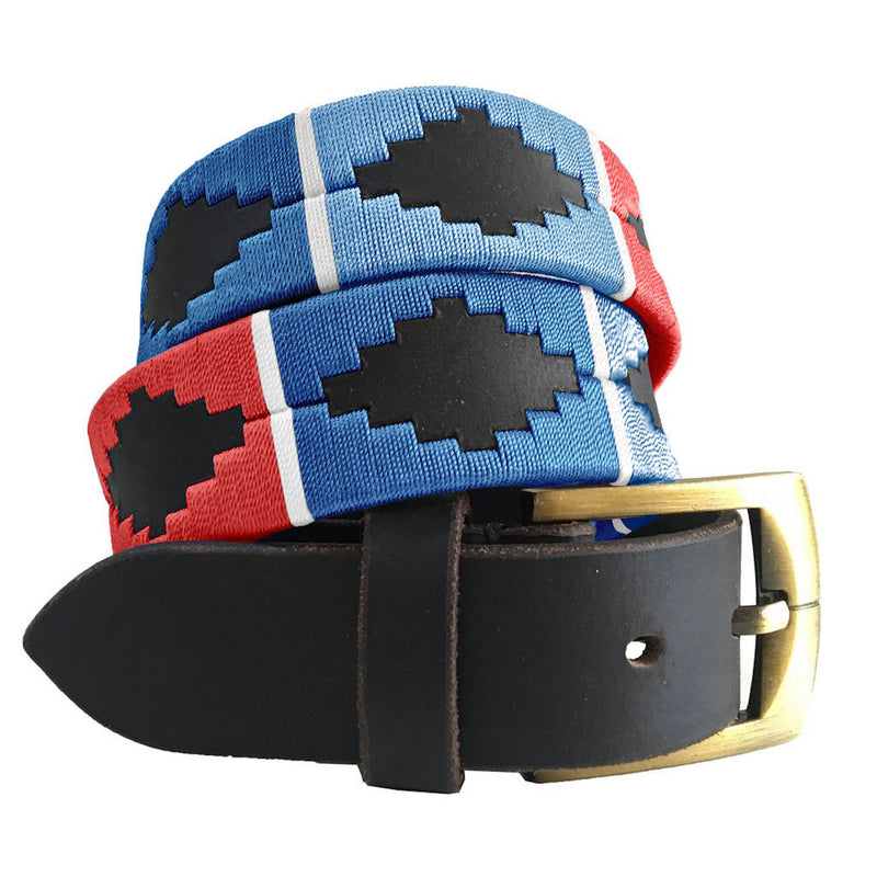 CARLOS DIAZ Mens Womens Premium Unisex Brown Leather Embroidered Designer Polo Belt