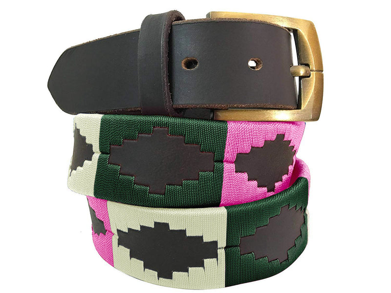 CARLOS DIAZ Mens Womens Premium Unisex Brown Leather Embroidered Designer Polo Belt