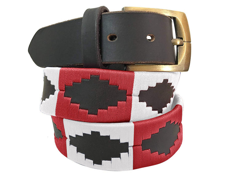 CARLOS DIAZ Mens Womens Premium Unisex Brown Leather Embroidered Designer Polo Belt