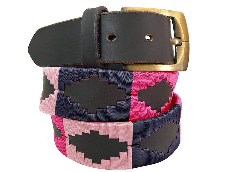 CARLOS DIAZ Mens Womens Premium Unisex Brown Leather Embroidered Designer Polo Belt