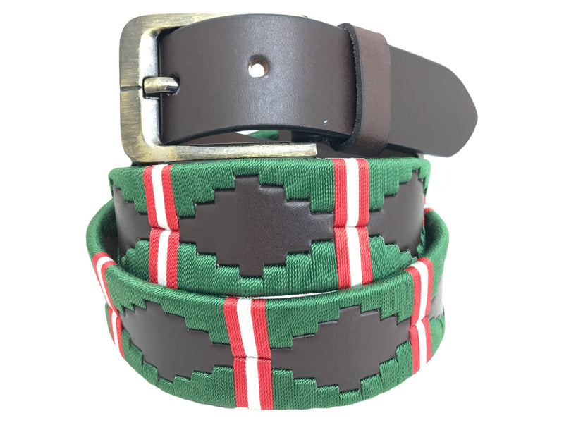 CARLOS DIAZ Mens Womens Premium Unisex Brown Leather Embroidered Designer Polo Belt