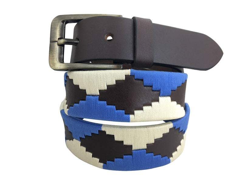 CARLOS DIAZ Mens Womens Premium Unisex Brown Leather Embroidered Designer Polo Belt