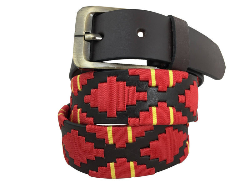 CARLOS DIAZ Mens Womens Premium Unisex Brown Leather Embroidered Designer Polo Belt