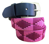 CARLOS DIAZ Mens Womens Premium Unisex Brown Leather Embroidered Designer Polo Belt