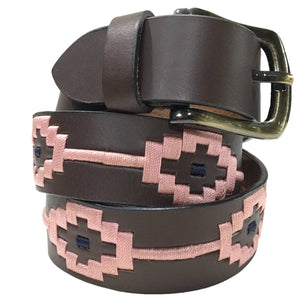 Carlos Diaz Mens Womens Unisex Argentinian Brown Leather Embroidered Polo Belt - Sync With Style - Polo Belts - Carlos Diaz  - 1